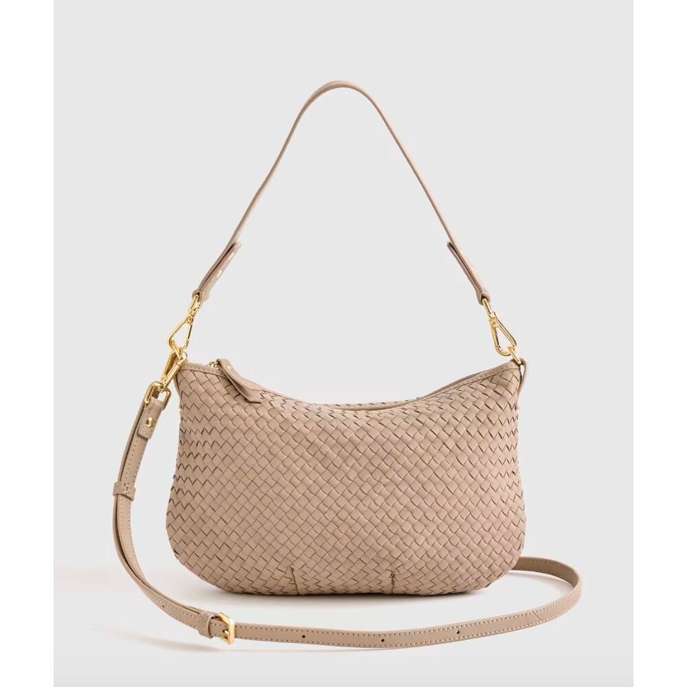 Quince NEW Italian Handwoven Leather Mini Shoulder Bag, Taupe